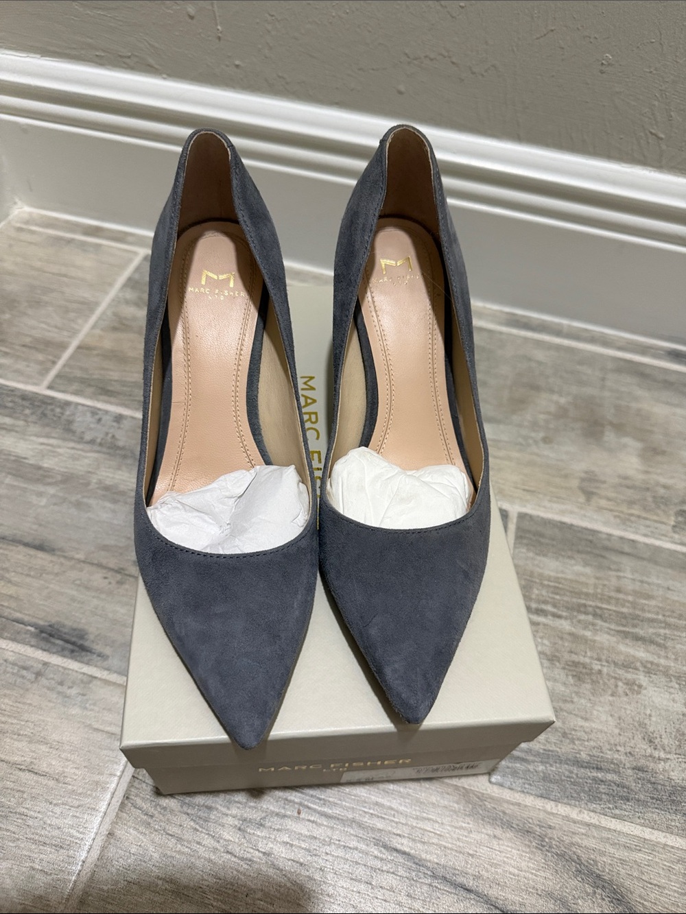 Marc Fisher Zala Dark Gray Suede Pointed-Toe Pumps